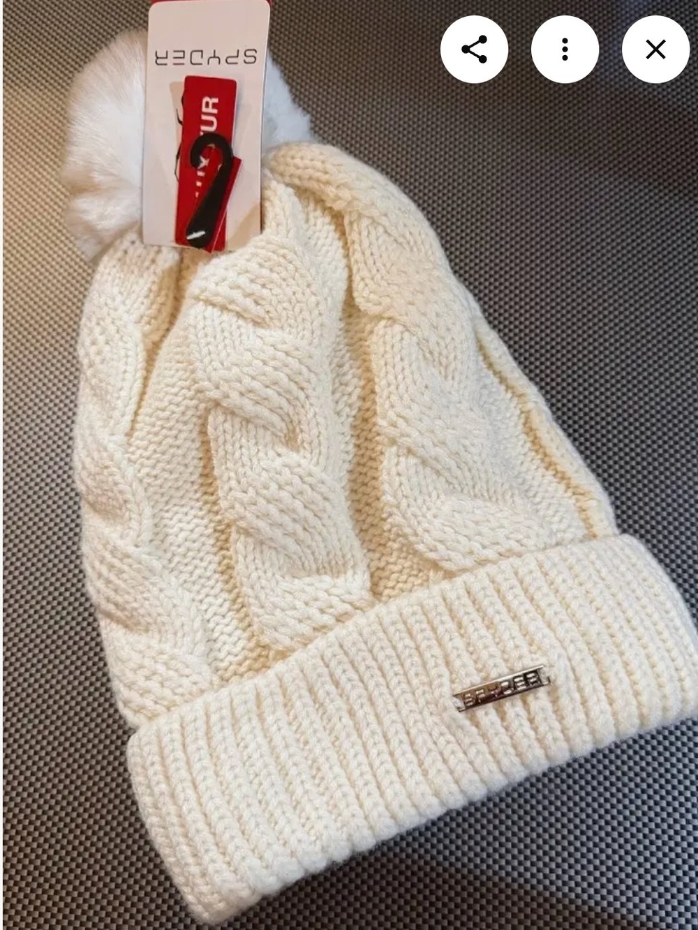 Spyder Cream Cable-Knit Pom Beanie